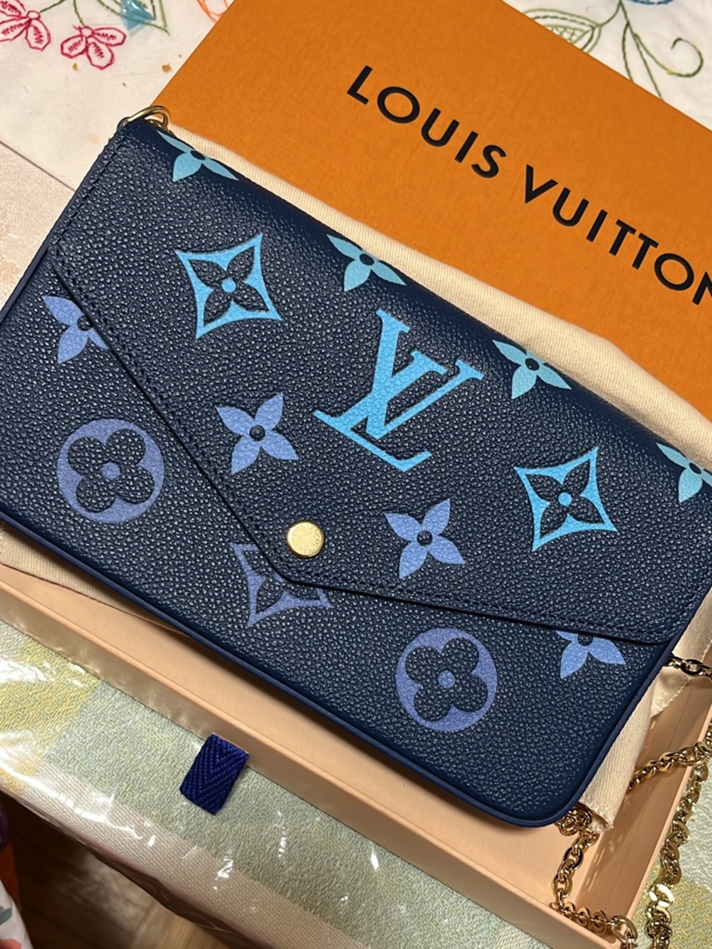 Louis Vuitton Felicie Navy Blue Ombré Monogram Bag with wallets